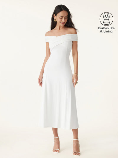 Flowy Criss Cross Off-shoulder Midi Bra Dress