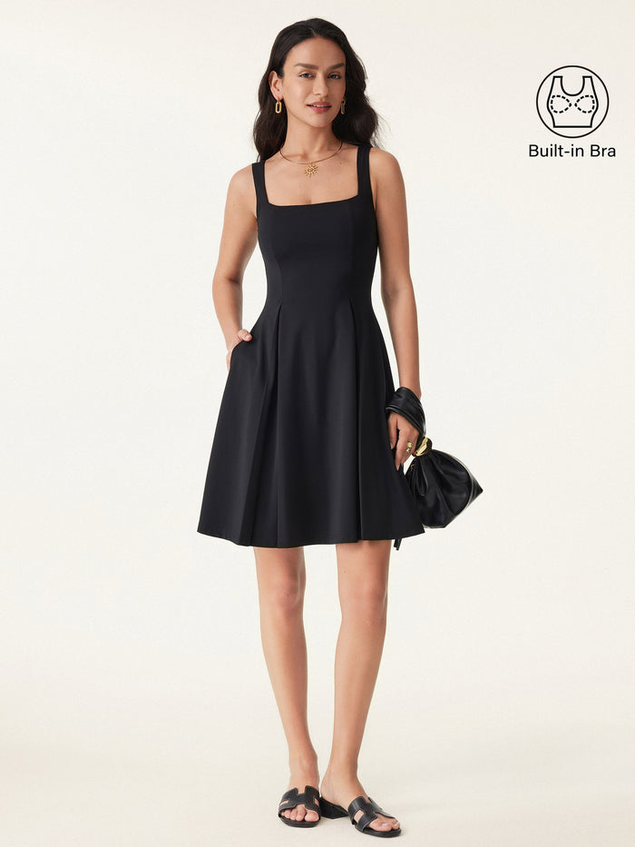 Square Neck Fit-and-flare Mini Bra Dress