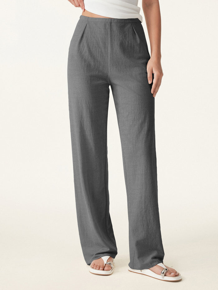 Wrinkle-resistant Cotton-linen Mid Rise Straight Leg Pant