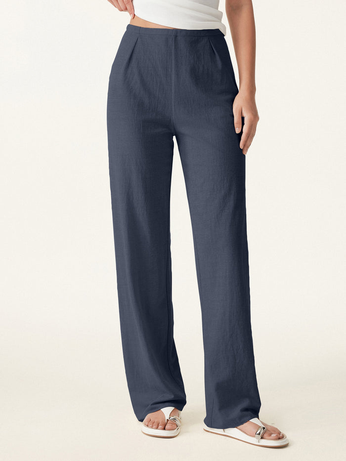Wrinkle-resistant Cotton-linen Mid Rise Straight Leg Pant