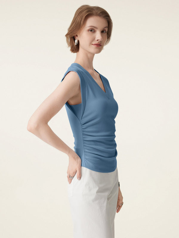 Stretch Cotton V-neck Side Ruched Muscle Bra Top