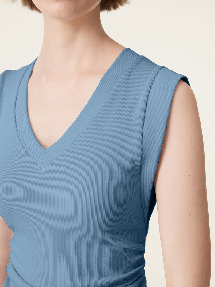 Stretch Cotton V-neck Side Ruched Muscle Bra Top