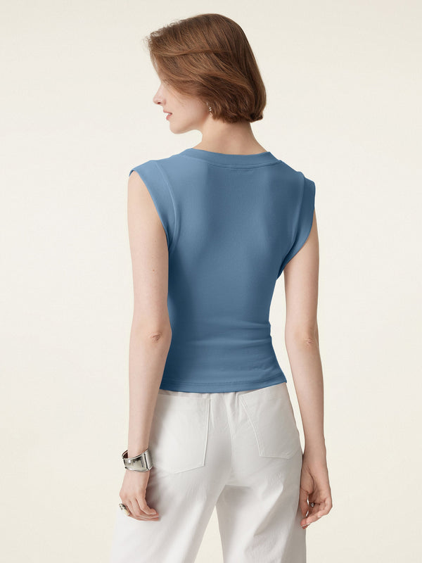 Stretch Cotton V-neck Side Ruched Muscle Bra Top