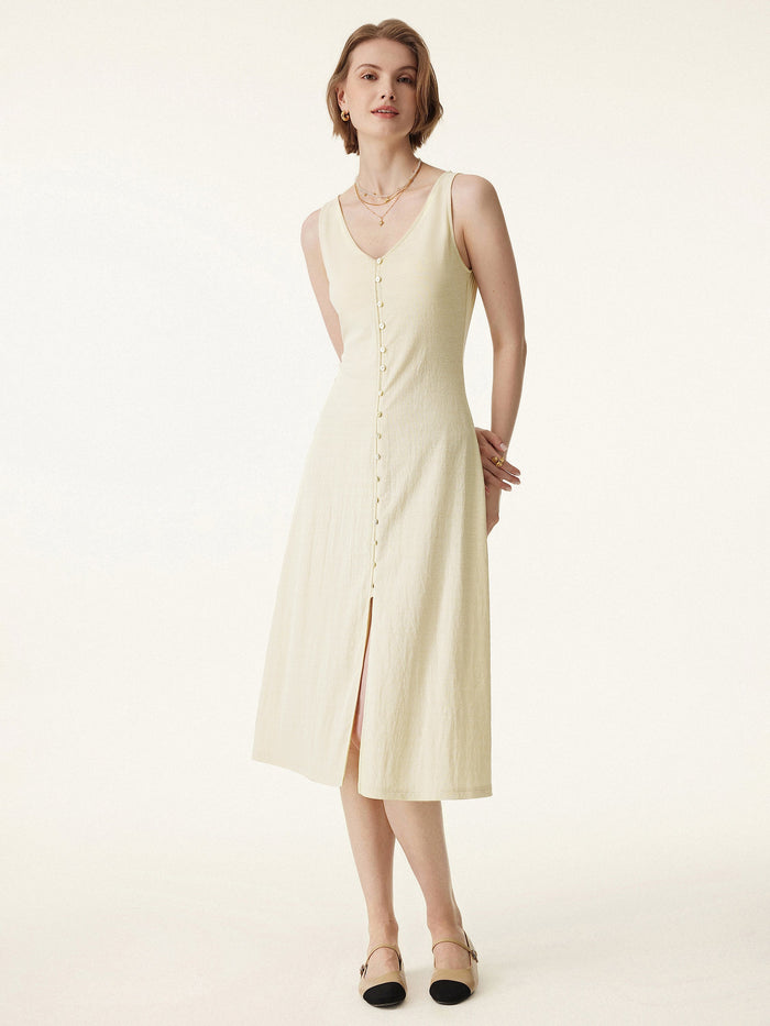 Multi-wear V-neck Button Front Midi Vest Dress