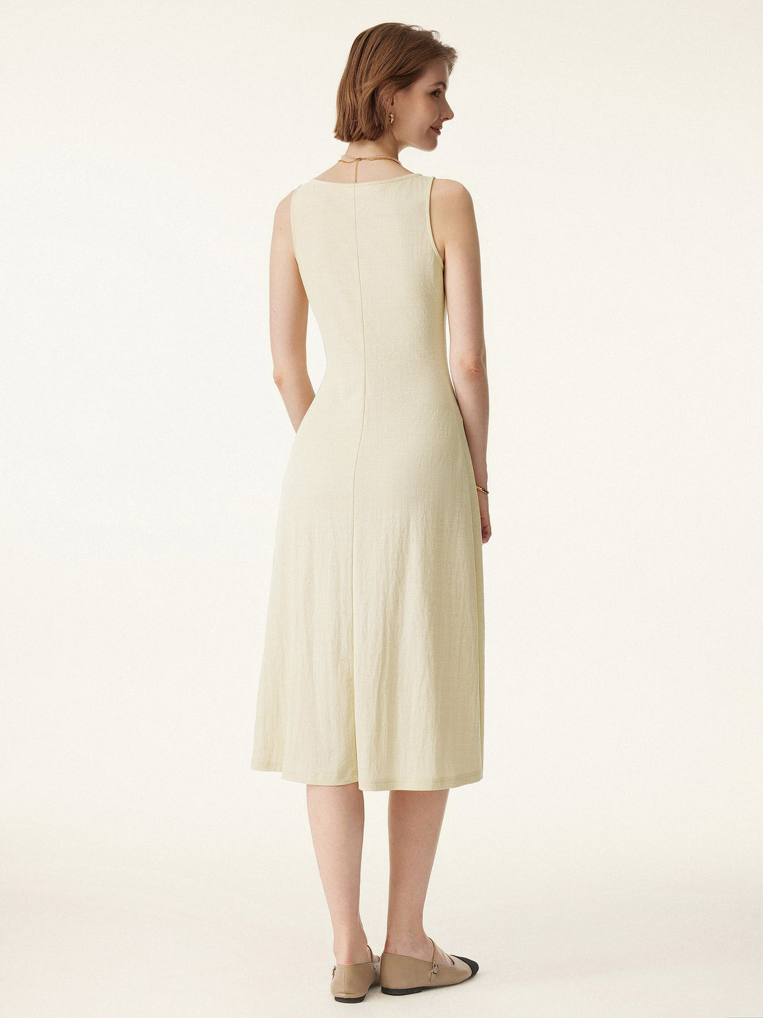 2Pcs Set V-neck Button Front Midi Vest Dress & Mid Rise Straight Leg Pant