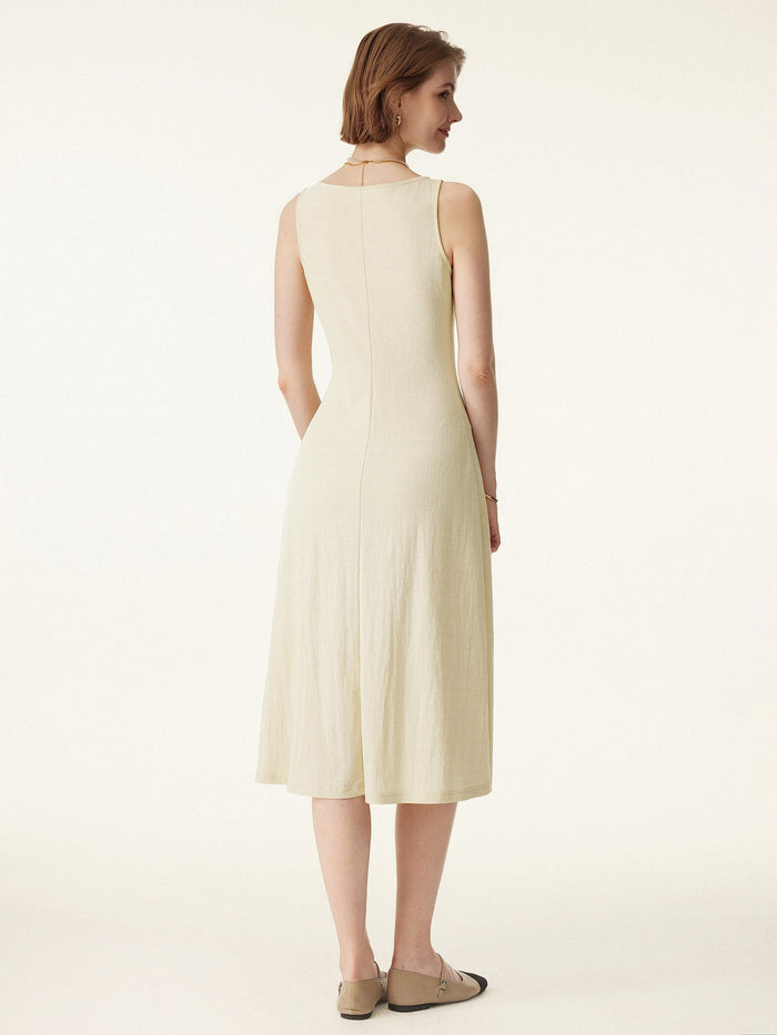 2Pcs Set V-neck Button Front Midi Vest Dress & Mid Rise Straight Leg Pant