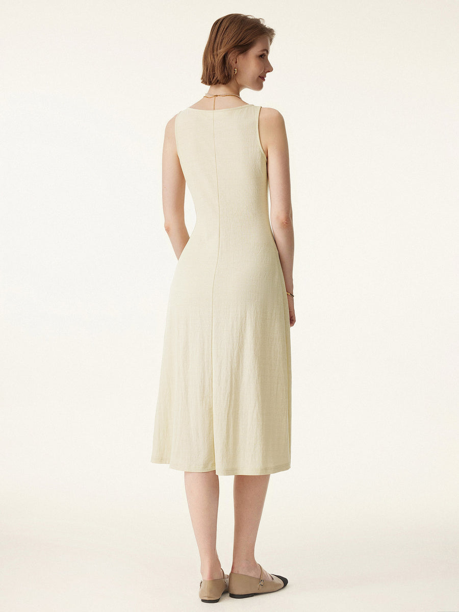 2Pcs Set V-neck Button Front Midi Vest Dress & Mid Rise Straight Leg Pant