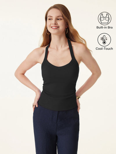 Halter Neck Side Ruched Ribbed Bra Tank