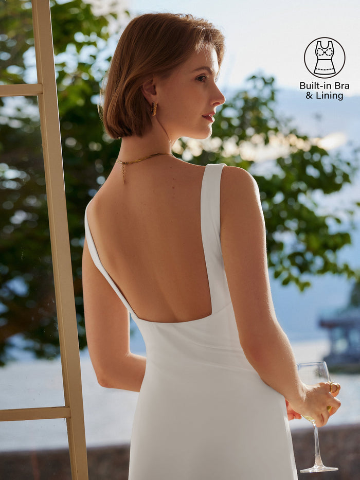 Classy Boatneck Open Back Bandless Midi Bra Dress