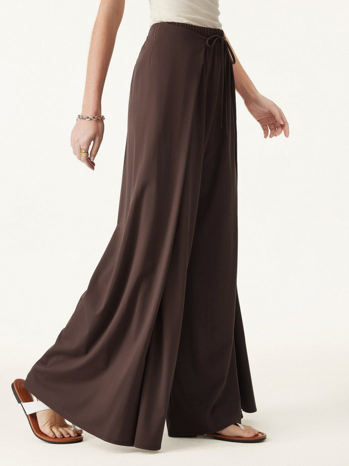 Bamboo Ponte Wrap-tie Palazzo Pant with Pockets