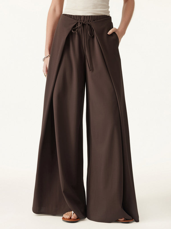 Bamboo Ponte Wrap-tie Palazzo Pant with Pockets
