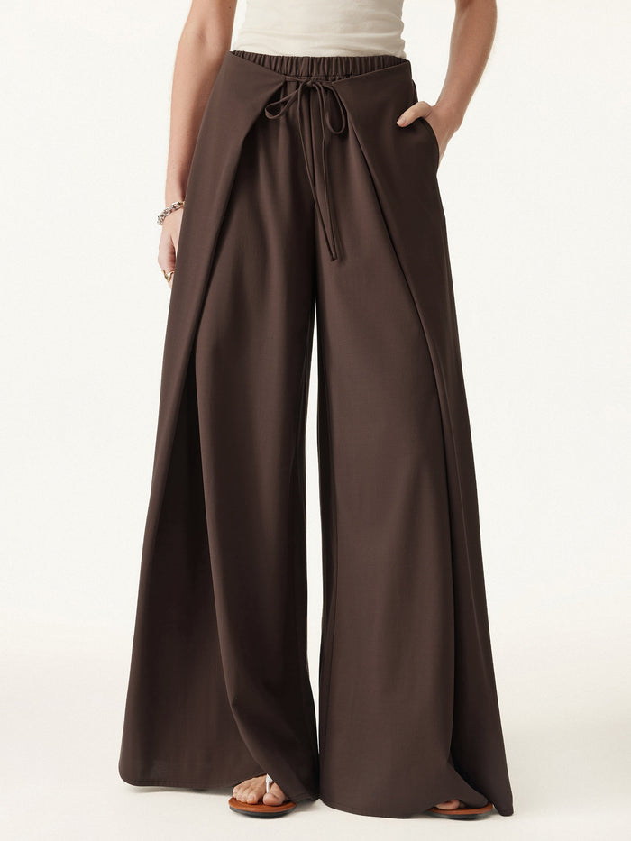 Bamboo Ponte Wrap-tie Palazzo Pant with Pockets