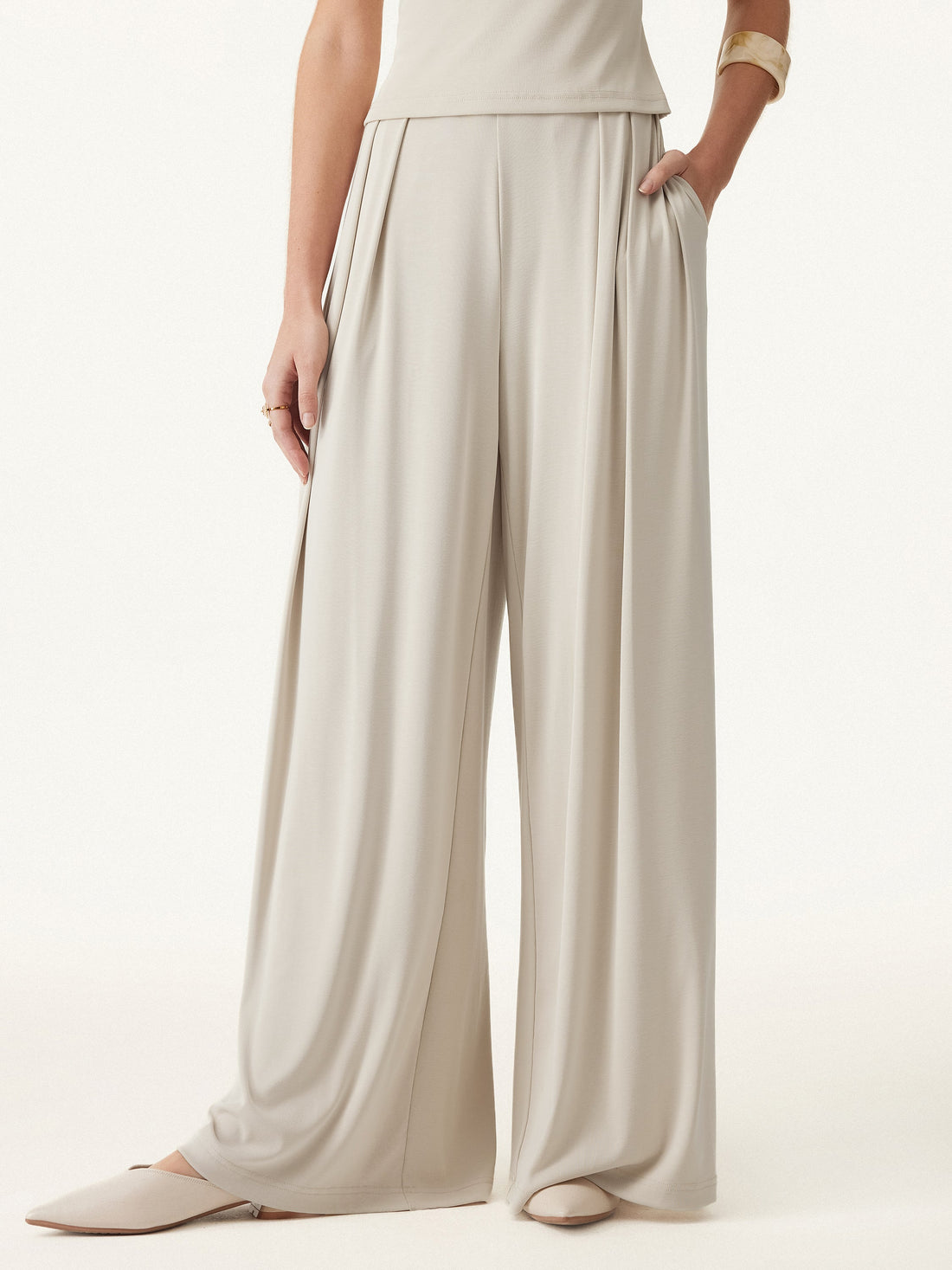 2Pcs Set Boatneck Batwing Sleeve Top & Wide Leg Palazzo Pant with Pockets