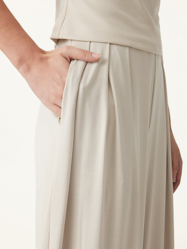 Sandwashed Mid Rise Pleated Wide Leg Palazzo Pant with Pockets