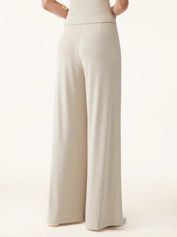 Sandwashed Mid Rise Pleated Wide Leg Palazzo Pant with Pockets