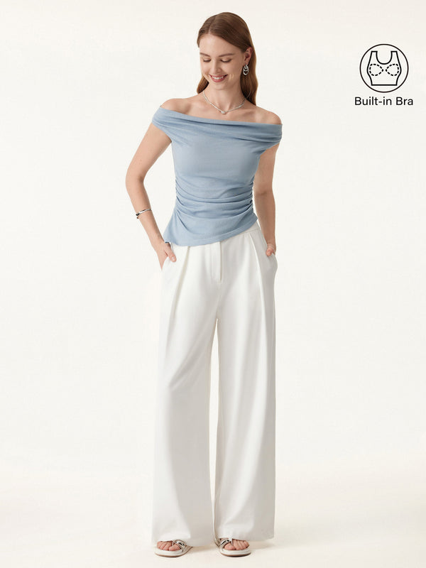 Off Shoulder Cotton-Linen Gathered New Airy Bra Tank