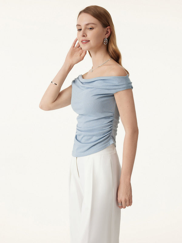 Off Shoulder Cotton-Linen Gathered New Airy Bra Tank