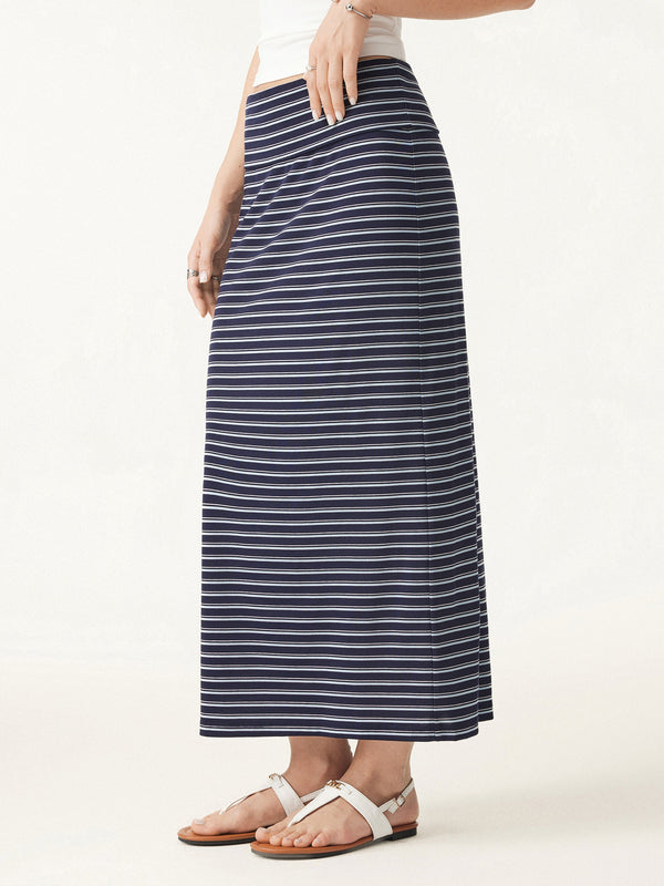 2Pcs Set Striped Spaghetti Bra Top & Low Rise Striped Midi Skirt