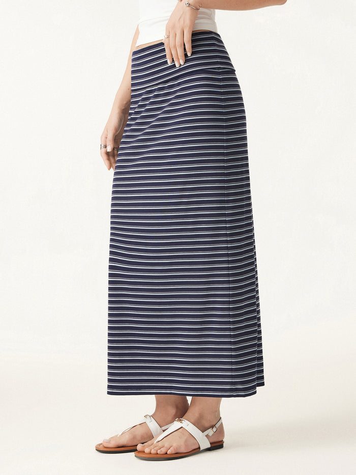 2Pcs Set Striped Spaghetti Bra Top & Low Rise Striped Midi Skirt