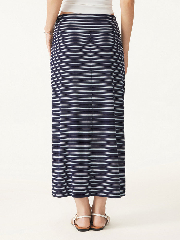 Low Rise Folded Waist Striped Midi Skirt