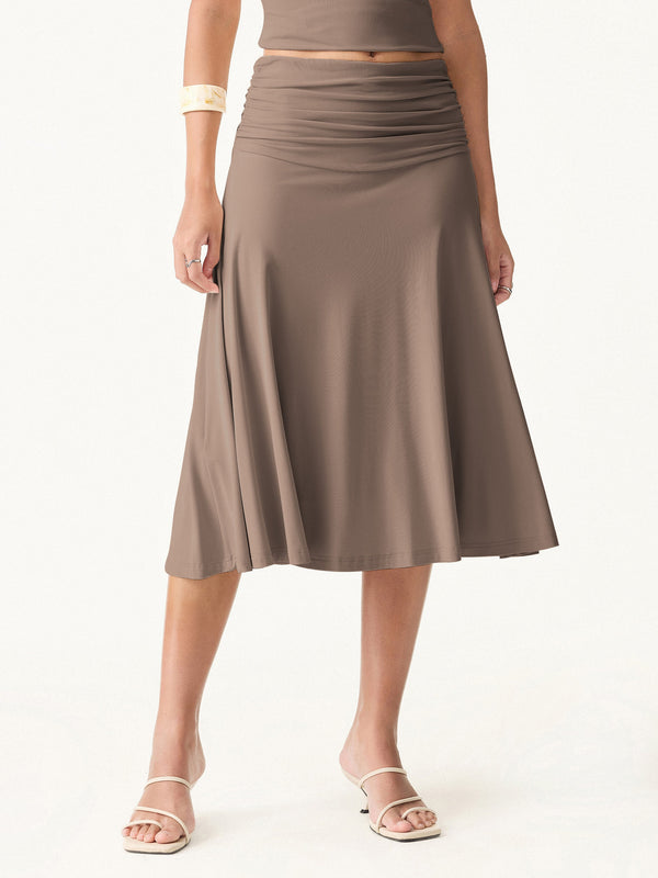 Flowy Side Ruched A-line Midi Skirt