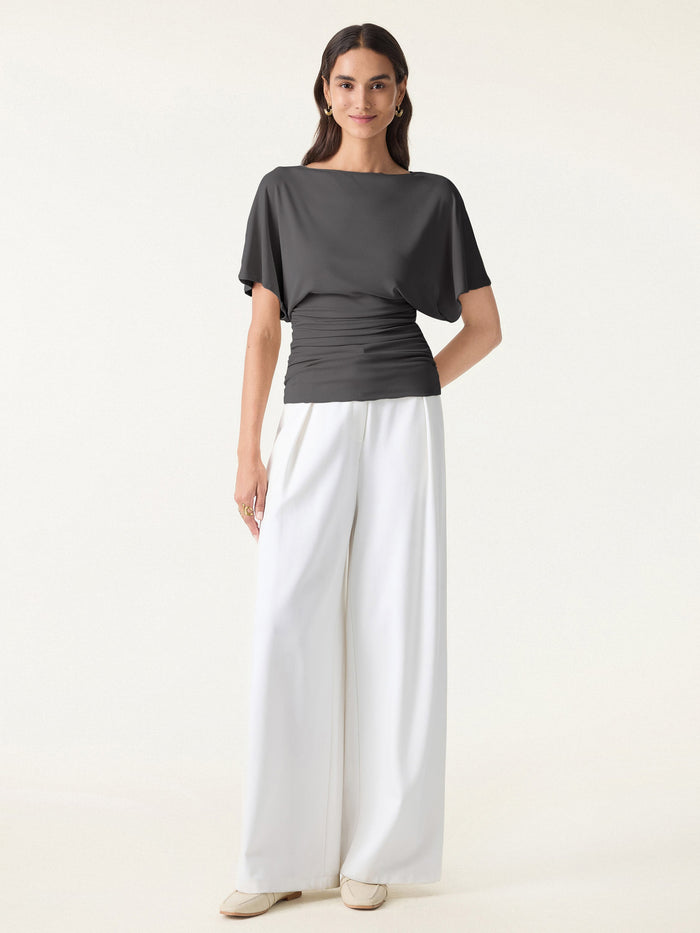 2Pcs Set Boatneck Batwing Sleeve Top & Wide Leg Palazzo Pant with Pockets