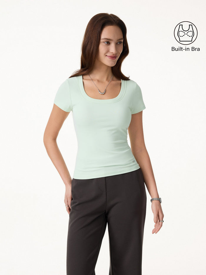 SkinKiss U-Neck Short Sleeve Everyday Bra Top