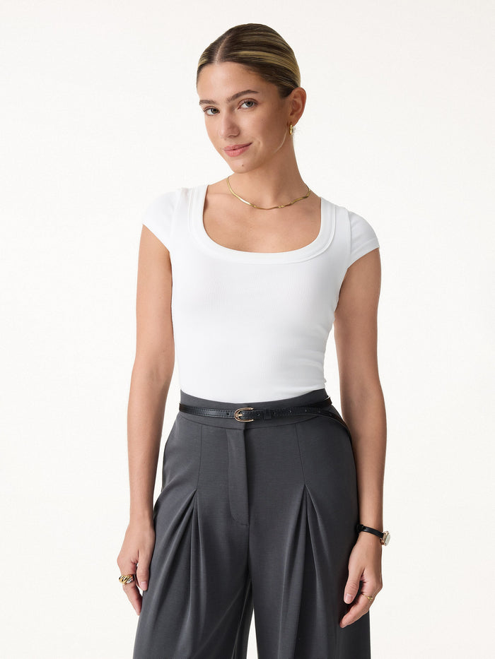 Stretch Cotton Square Neck Cap Sleeve Bra Top