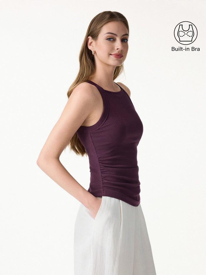 Plantive Chic Square Neck Ruched Rib Bra Tank