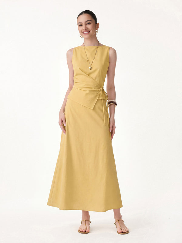 2Pcs Set Boatneck Waist-Defined Top & Maxi Flared Pull-On Skirt