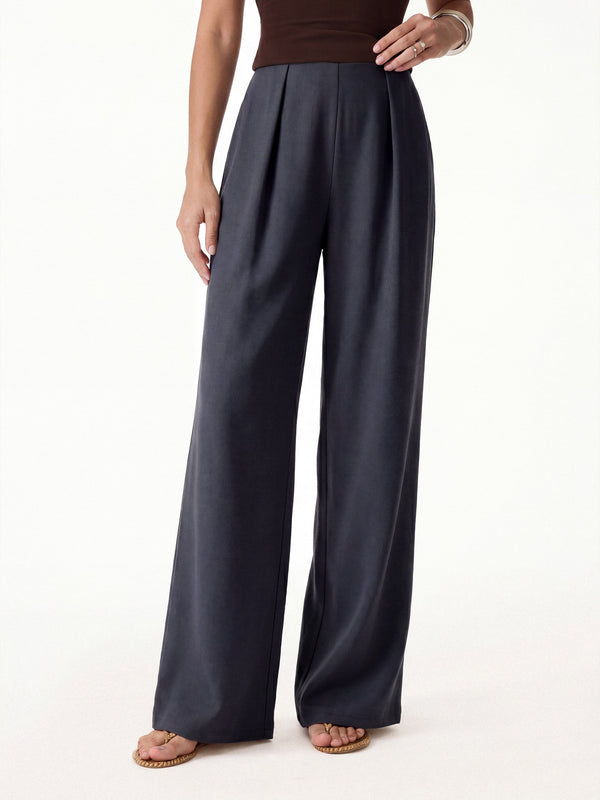 Airy Stretch Linen Wide Flare Pant with Pockets