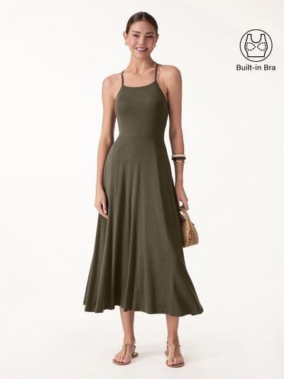 Soft Linen Knit Spaghetti Midi Bra Dress
