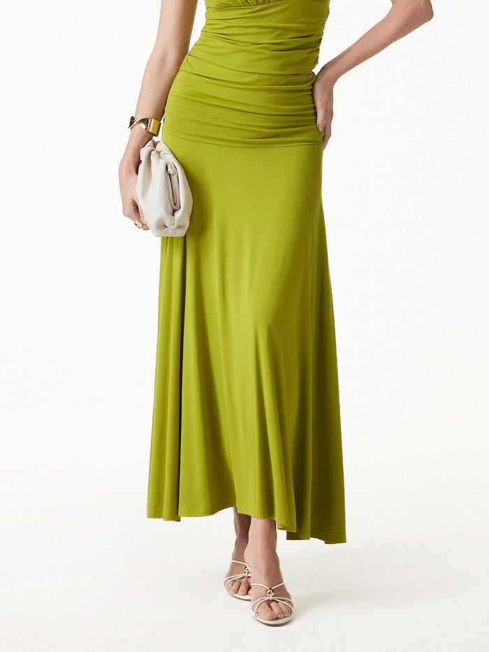 Ultrasoft Mid Rise A-line Ruched Maxi Skirt
