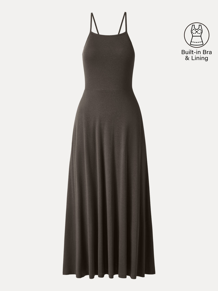 Soft Linen Knit Spaghetti Midi Bra Dress