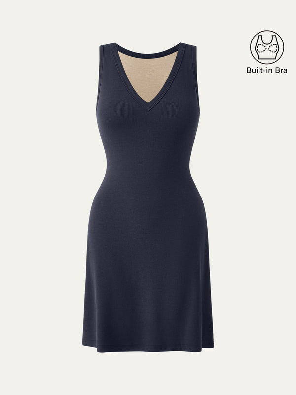 Flattering V-neck A-line New Airy Bra Tank Dress