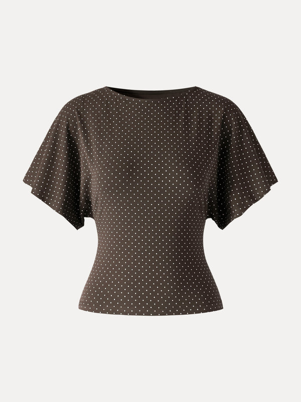 Soft Stretch Cotton Boatneck Flutter Sleeves Polka Dot Top Limited Edition