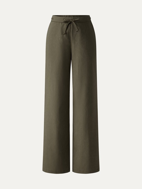 Wrinkle-Resistant Linen Drawstring Wide Leg Pant with Pockets
