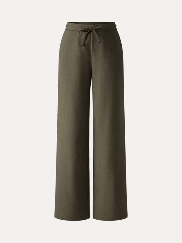 Wrinkle-Resistant Linen Drawstring Wide Leg Pant with Pockets