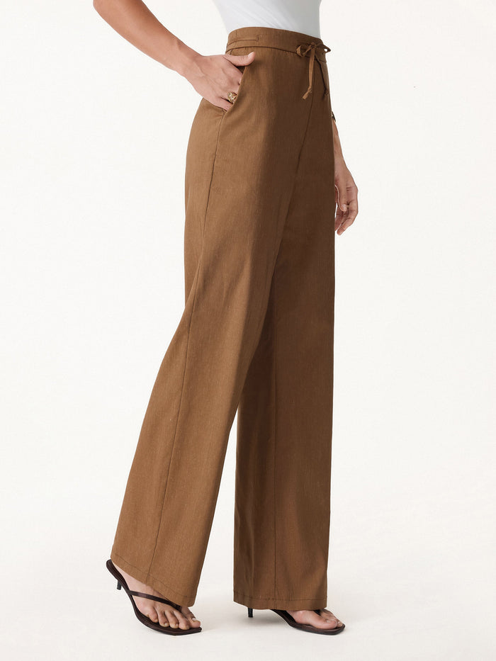 Wrinkle-Resistant Linen Drawstring Wide Leg Pant with Pockets