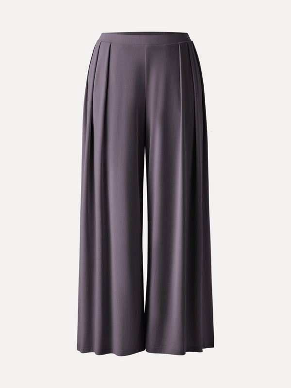 Sandwashed Mid Rise Pleated Wide Leg Palazzo Pant with Pockets