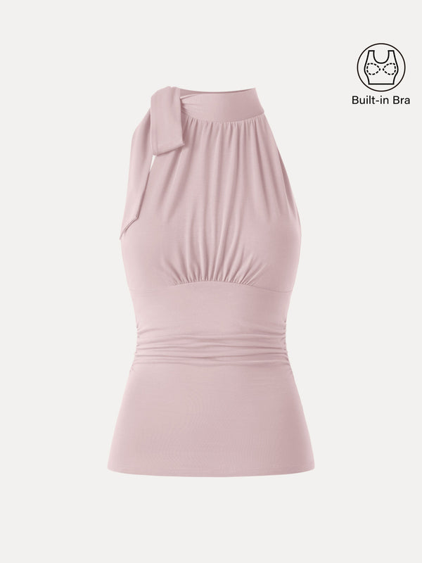 Side Ruched High Tie Neck New Airy Bra Tank