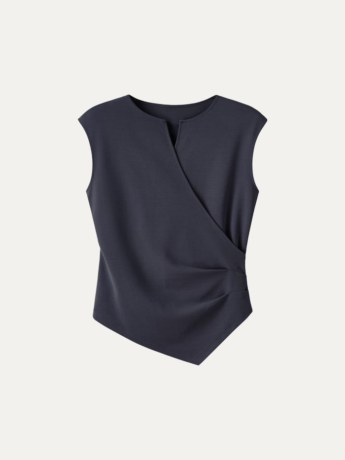 Surplice Wide Shoulder Tucked Angled Tank Top