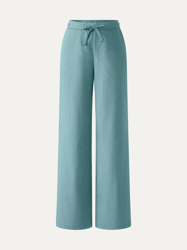 Wrinkle-Resistant Linen Drawstring Wide Leg Pant with Pockets