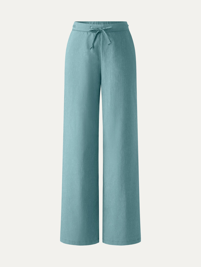 Wrinkle-Resistant Linen Drawstring Wide Leg Pant with Pockets