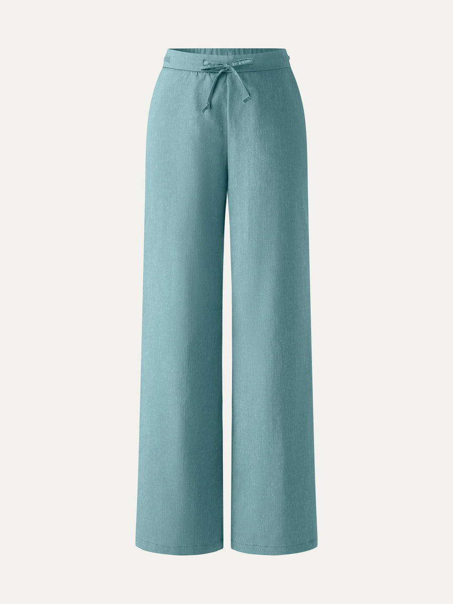 Wrinkle-Resistant Linen Drawstring Wide Leg Pant with Pockets