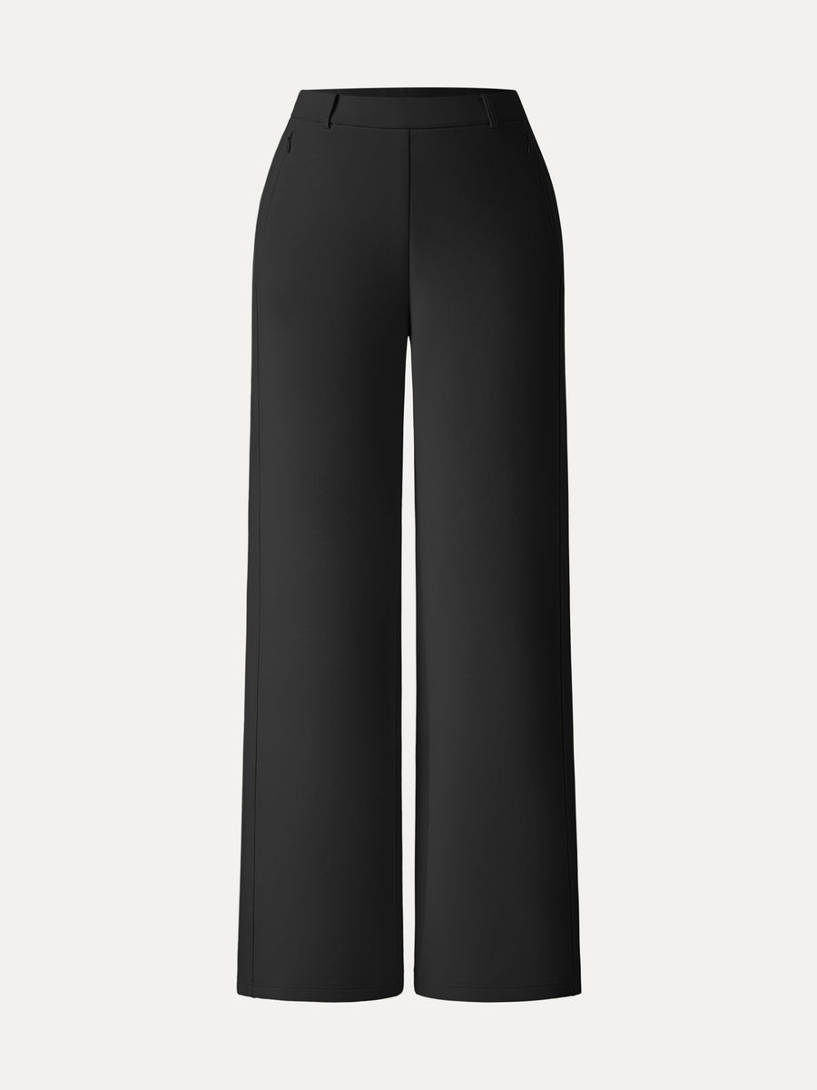 Stretch Cotton Blend Slimming High Rise Wide Leg Pant