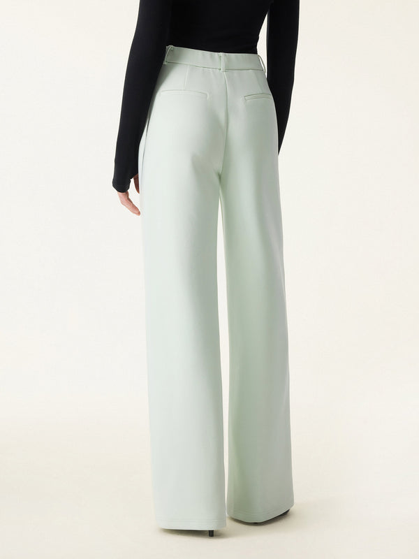Stretch Cotton Blend Slimming High Rise Wide Leg Pant