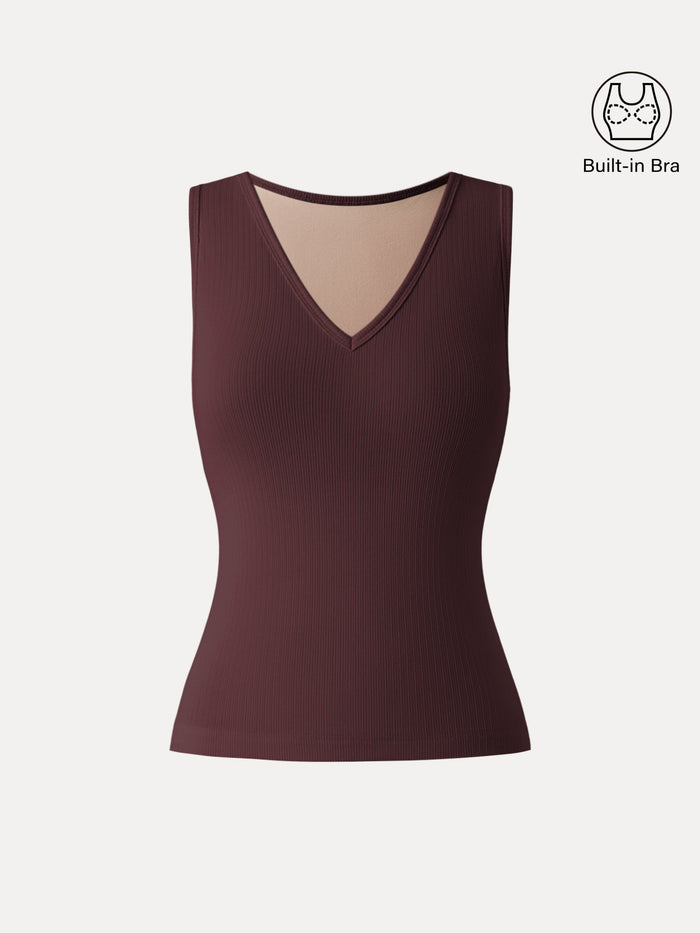Stretch Cotton Pointelle V-neck Sleeveless Bra Tank