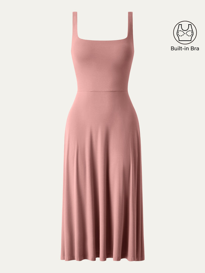 Square Neck Flowy New Airy Bra Midi Dress