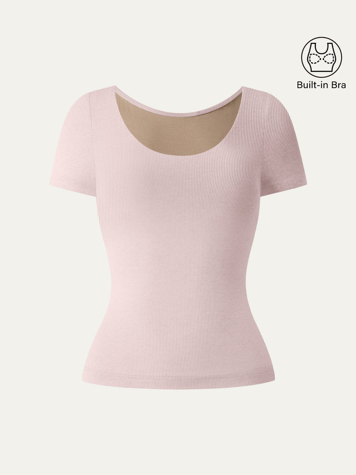 Scoop Neck Short Sleeve Cotton New Airy Bra Top